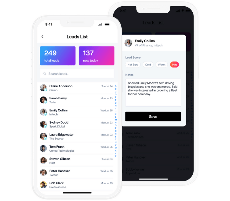 Exhibitor Lead Retrieval interface